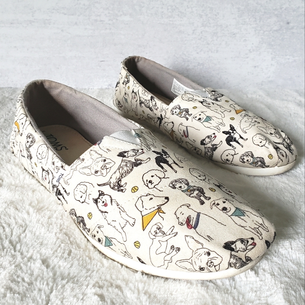 Tom's Year of the Dog White Slip On Shoes, Size 8